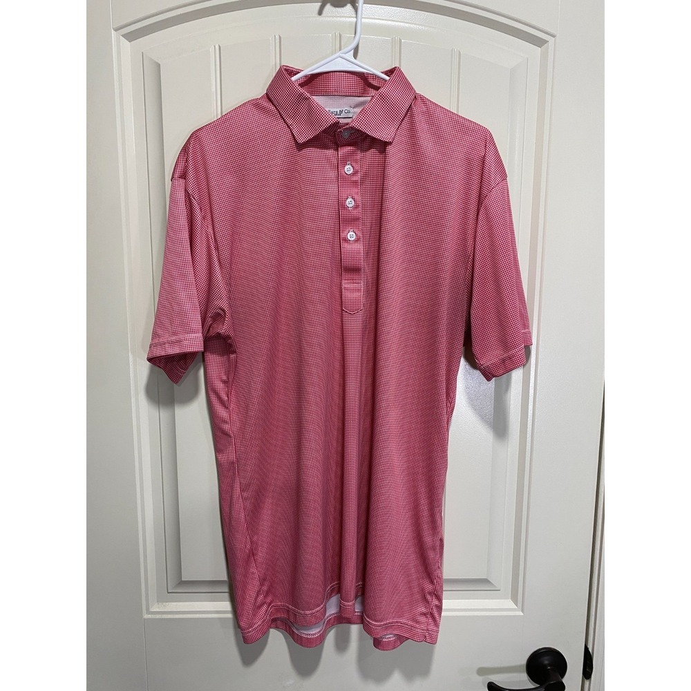 Collars and Co Dress Polo Men L Red Houndstooth Check Golf Performance